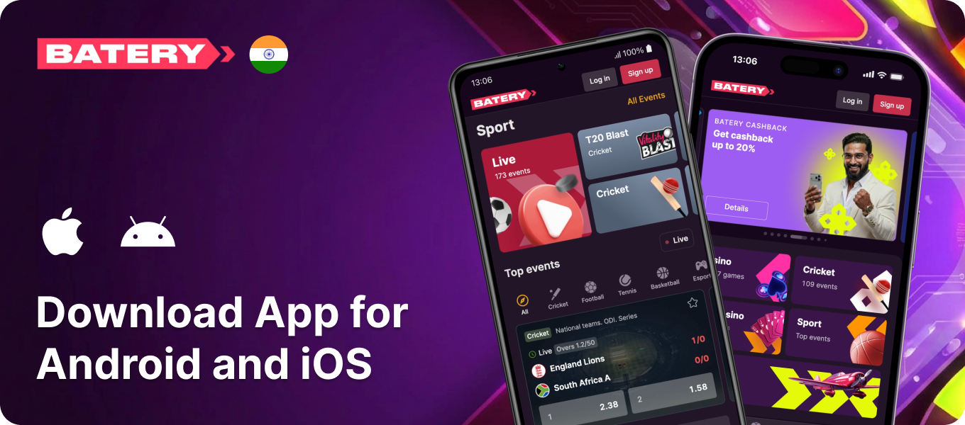 A smartphone screen demonstrating a secure installation of the official mobile setup file for Batery App India.