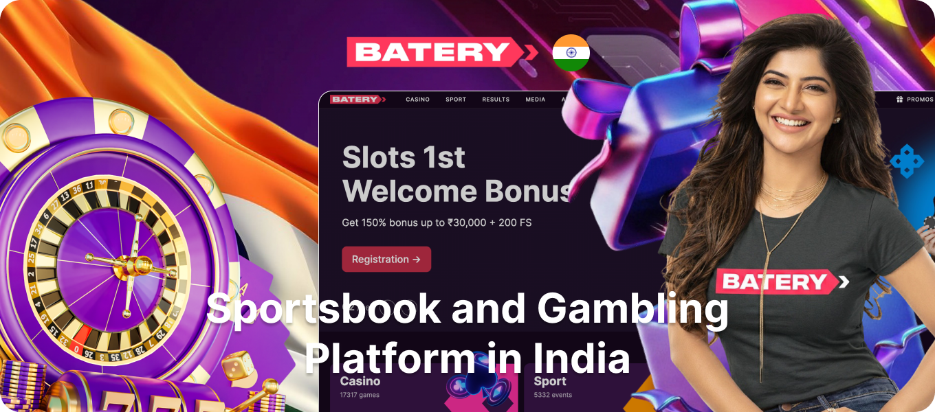 Promotional banner showcasing the 500% welcome bonus up to 150,000 INR for new sportsbook and casino players at Batery Bet India.