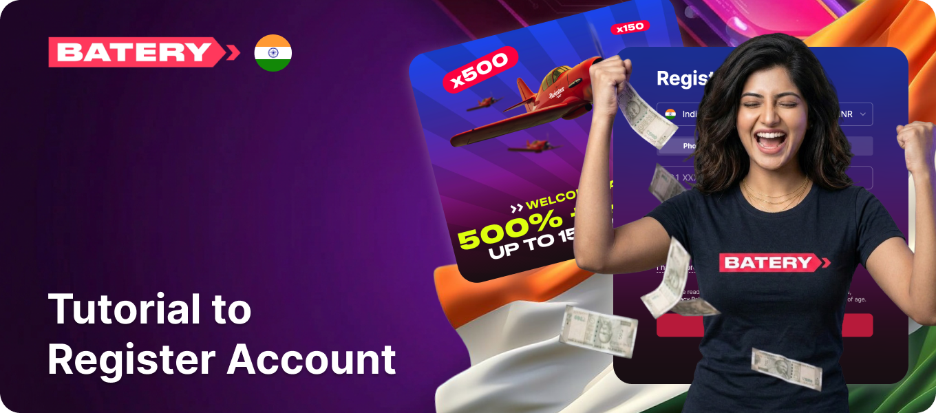A player completing the quick and easy Batery Bet Registration to claim the 500% welcome bonus in India.